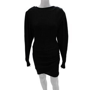 Marant Etoile Womens Black Mini Dress Long Sleeve Round Neck Size 36